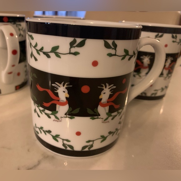 Bridget Dobson Cocky Twos Holiday Mug Set 4 Cockatoo Coffee Tea Cups New in Box - Picture 1 of 12